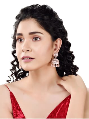 Rose Gold plated AD studded handcrafted Dome shaped Jhumka for Women & Girls