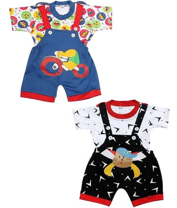 Babeezworld Pack of 2 Baby Girls Cotton Dungarees ( Multicolor )