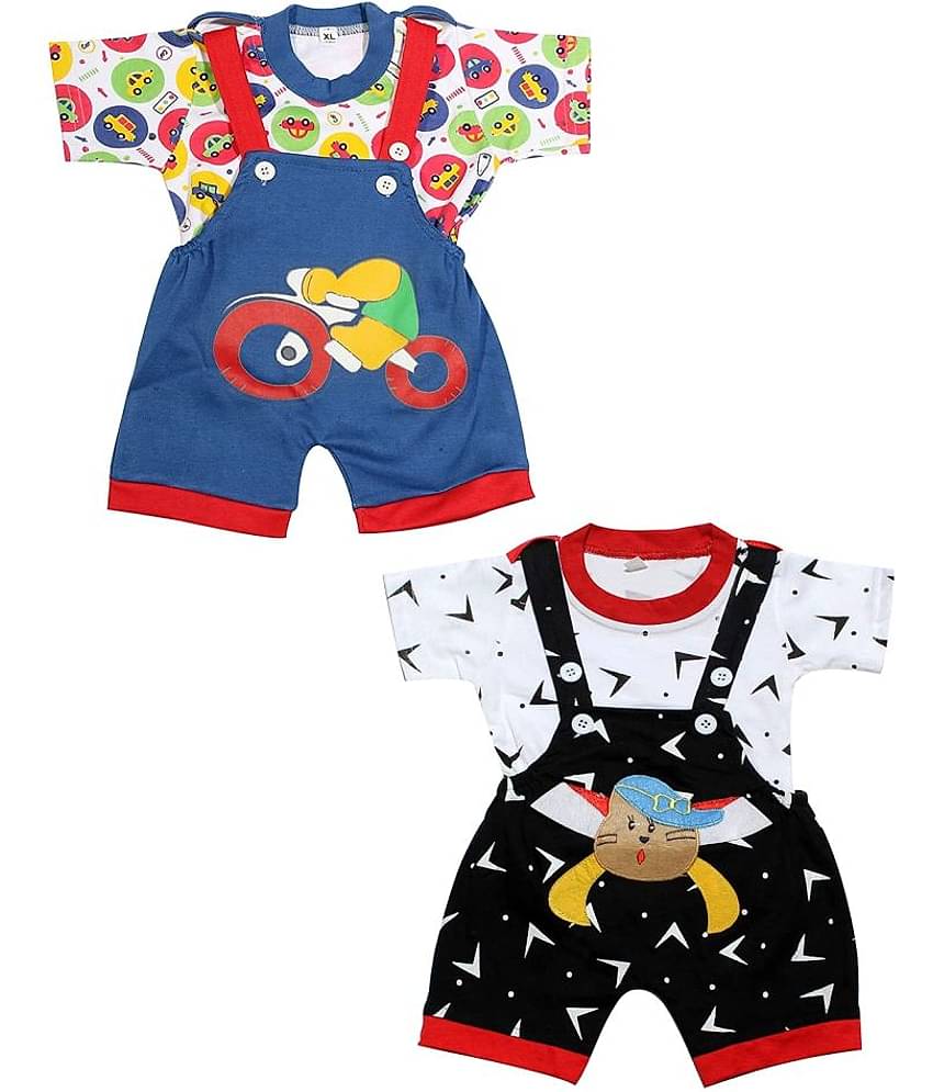 Babeezworld Pack of 2 Baby Girls Cotton Dungarees ( Multicolor )