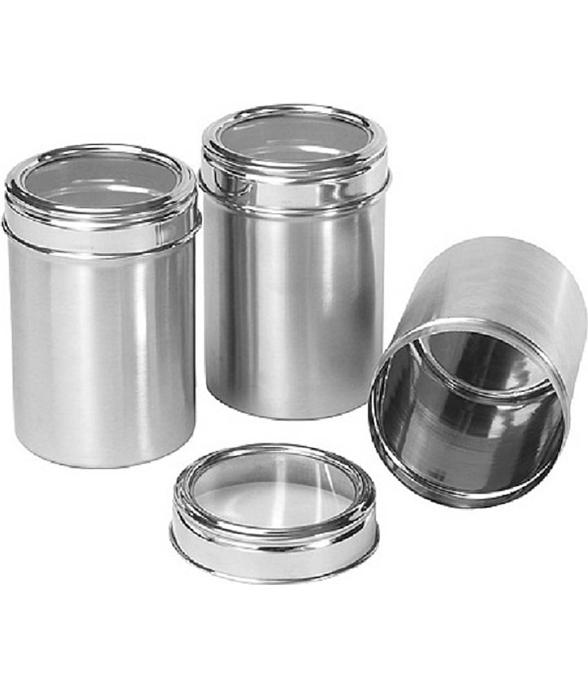 Dynore Container Set Steel Silver Tea/Coffee/Sugar Container ( Set of 3 )