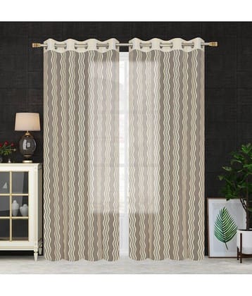 Homefab India Vertical Striped Sheer Eyelet Curtain 9 ft ( Pack of 2 ) - Light Grey