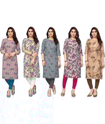 KETAKI FASHION Crepe Printed Straight Women's Kurti - Multicolor2 ( Pack of 5 )