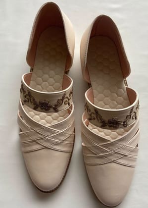 Cream Hand Embroidery Leather Sandal Slip-Ons-Cream