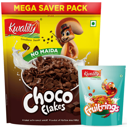 Kwality Choco Flakes 1 Kg pouch and Fruit Rings 100g pouch