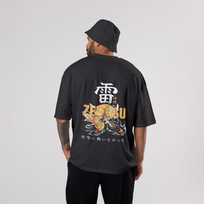 Demonslayer: Zenitsu Oversized T-Shirt-S / Black / 240 GSM (100% Cotton)