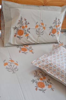 Gul Kesari Cotton Bedsheet Beige Collection King 90x108 inches