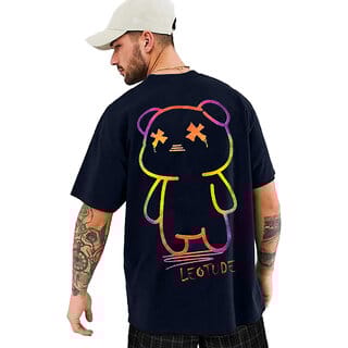 Leotude Men Navy Printed Cotton Blend T-Shirt