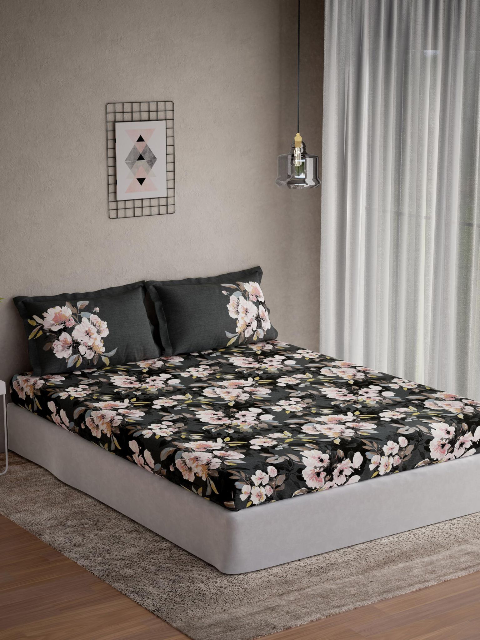 DDECOR - Galaxy Collection 100% Cotton Classical Pattern 145TC Super King Bedsheet |305 CM X 305 CM| Grey