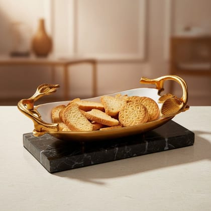 Aluminium Decorative Tray Gold & White (AMAS3179/13)