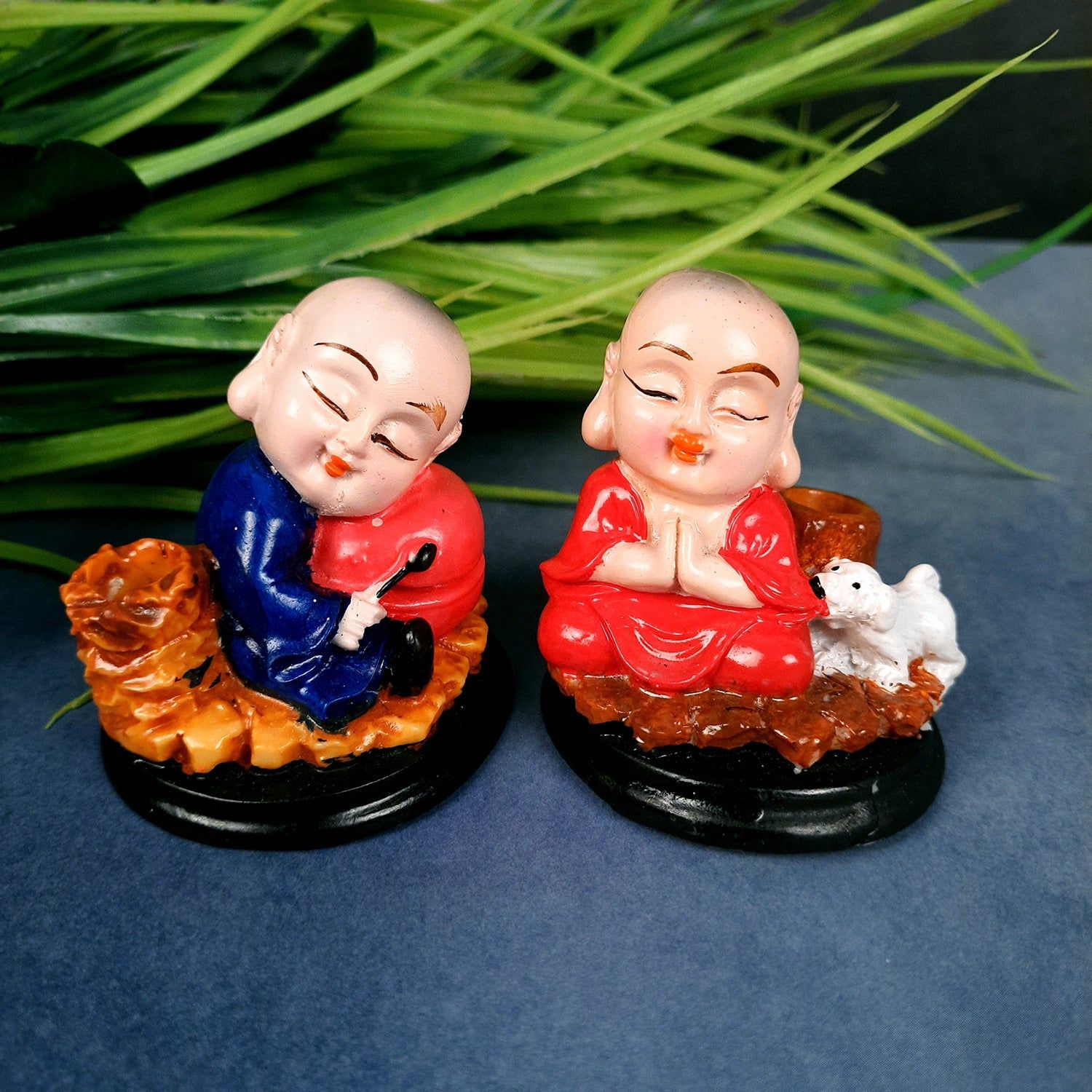 Buddha Baby Monk Showpiece Cum Pen Holder | Feng Shui Decor - For Car Dashboard, Good Luck, Home, Table, Office Decor & Gift -3 inch (Set of 2)