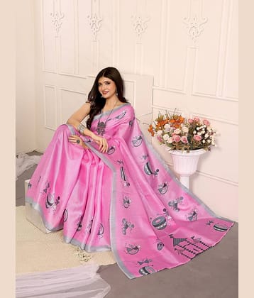Yashika Art Silk Printed Regular Saree With Unstitched Blouse Piece ( Pink )