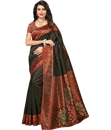 Saadhvi Cotton Silk Colorblock Regular Saree With Unstitched Blouse Piece ( Black )