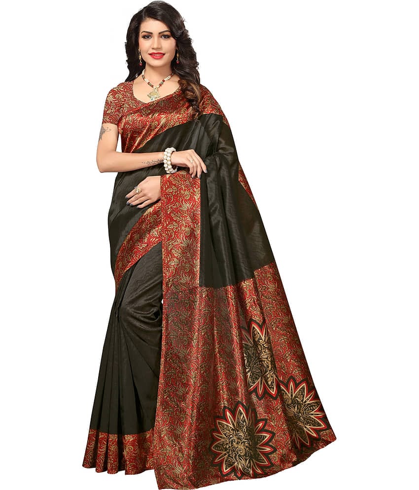 Saadhvi Cotton Silk Colorblock Regular Saree With Unstitched Blouse Piece ( Black )