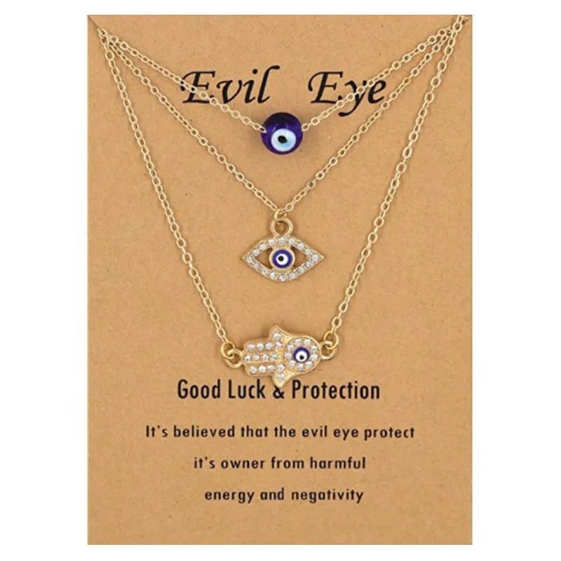 Lucky Protection Card Jewelry 3Pcs Evil Eye Necklace Set Blue Turkish Glass Rope Bracelet Evil Eye Necklace for Women Men