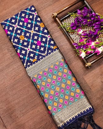 Noor-e-Banaras Brocade Silk Dupatta Navy Blue