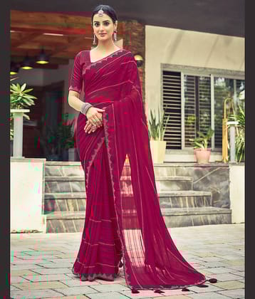 Satrani Georgette Embellished Saree With Unstitched Blouse Piece ( Pink )