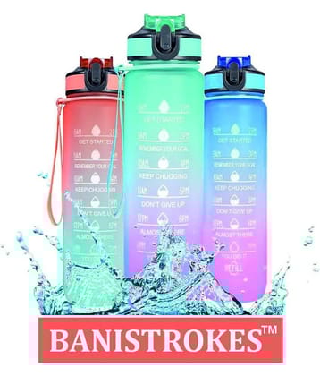 32 ounce Water Bottle with Times to Drink and Straw, Motivational Drinking Water Bottles with Carrying Strap, Leakproof BPA & Toxic Free, Fitness Gym Outdoor |Plastic |Multi Colour)