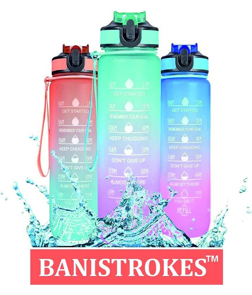 32 ounce Water Bottle with Times to Drink and Straw, Motivational Drinking Water Bottles with Carrying Strap, Leakproof BPA & Toxic Free, Fitness Gym Outdoor |Plastic |Multi Colour)