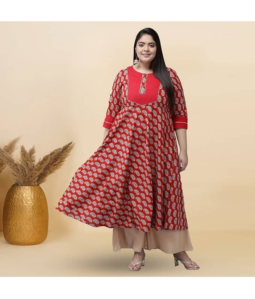 Yash Gallery Cotton Printed Anarkali Women's Kurti - Maroon ( Pack of 1 )