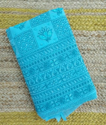 Handcrafted Cotton Suit With Pearl and Sequins Highlights | Blue