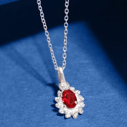 Silver Sparkling Red Zircon Necklace-Necklace