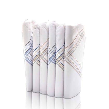SHELTER Premium HandKerchiefs 100% Cotton Hankies White With Color Border Size 46 x 46 CM Pack of 6