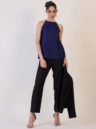 Blue Satin Halter Neck Top-S