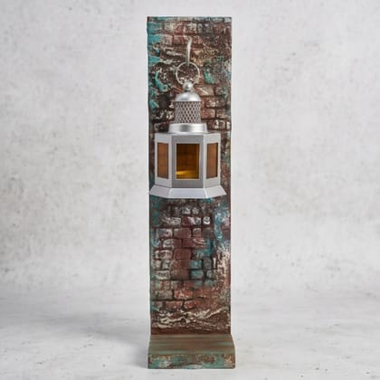 Rustic Brick Textured Wooden Wall-Mounted Lantern Holder