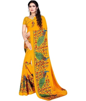 LEELAVATI Crepe Printed Saree With Unstitched Blouse Piece ( Pink )