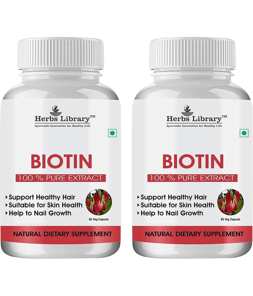 Herbs Library Biotin Capules For Hair Growth, Skin and Nails 60 Capsules Each (Pack of 2)