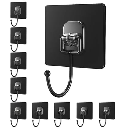 DALUCI Large Adhesive Wall Hook  Heavy Duty Wall Hanger Hooks for Hanging Without Drill | Waterproof, Rustproof Wall Stick Hooks for Kitchen, Bathroom, Home & Office Use (Big Hook Black, Pack of 20)