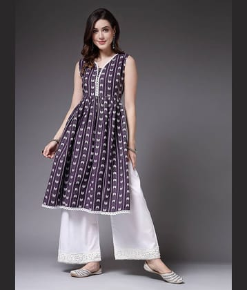 Stylum Cotton Blend Printed A-Line Women's Kurti - Purple ( Pack of 1 )