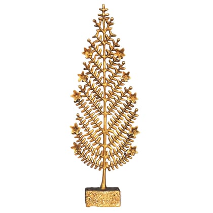 Brass Christmas Tree Table Decor Showpiece - Festive Home Decoration, Height : 17.2 Inch (BSMAS1294 C)