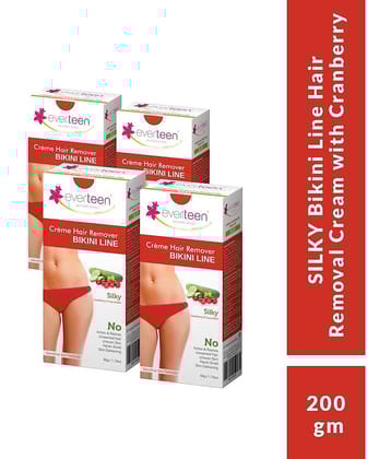 everteen SILKY Bikini Line Hair Remover Creme with Cranberry and Cucumber - 4 Packs (50g Each)