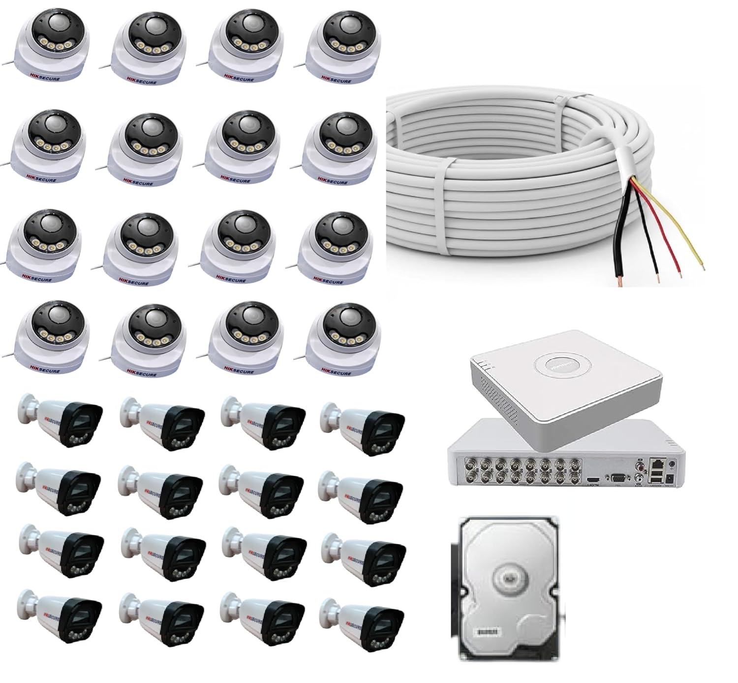 CCTV Complete Security Combo, 16 Channel DVR, 16 Dome Cameras, 16Bullet Cameras, 2TB Hard Disk, 16 Channel Power Supply, 300 Meter Wire Bundle
