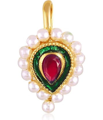 Vivastri's Premium & Elegant Peackock Style Cubic Zirconia Bead Studded Nose Rings For Women & Girls -VIVA1277NTH-PRESS-RED