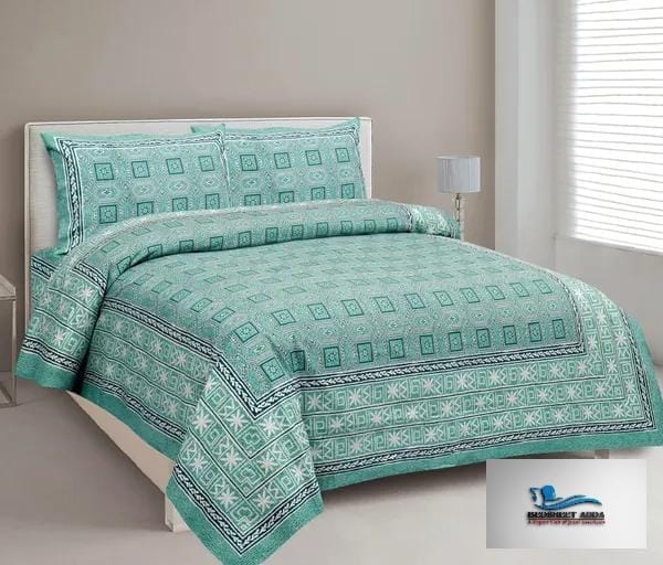 3001-Hometrade India-Standard King Size (90*108 Inches)-Pure Cotton Jaipuri Double Bedsheet With Matching Pillow Cover