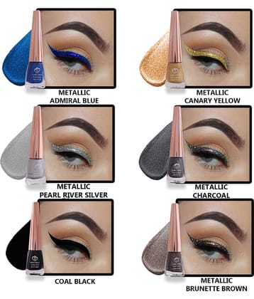 Looks United - Silver Metalic Eye Liner Liquid ( Pack of 6 )
