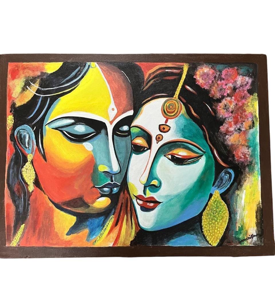 Stunning Radhakrishn Painting - Acrylic Canvas Art for Hindu Wall Decor