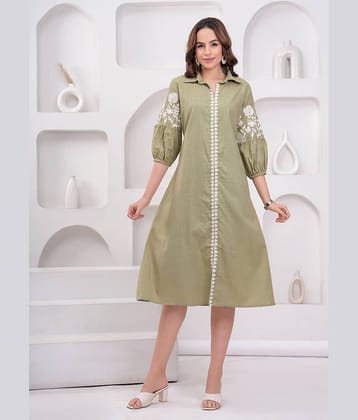 HIGHLIGHT FASHION EXPORT Women Cotton Embroidered A-line Dress ( Sea Green )