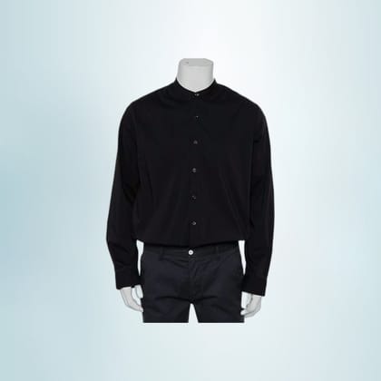 Men's Solid Black Mandarin Collar Cotton Shirt | Breathable & Versatile | Casual Wear