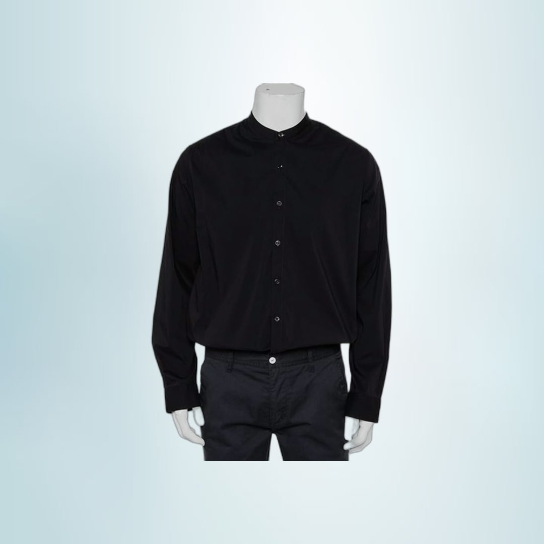 Men's Solid Black Mandarin Collar Cotton Shirt | Breathable & Versatile | Casual Wear