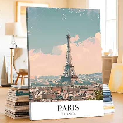 PAPER PLANE DESIGN Travel Canvas Framed Painting | Paris Wall Art for Living Room, Bedroom, and Office Decor | Size 20 In x 30 In DS919