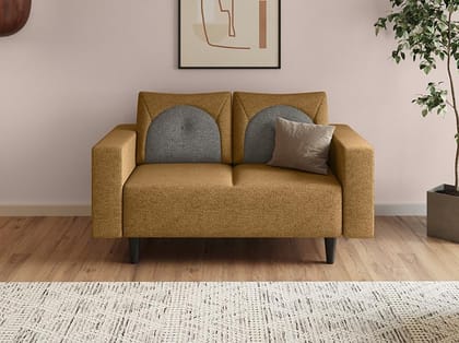 Cresco 2-Seater Fabric Sofa (3-Years Warranty, Solid Wood, Camel and Taupe)