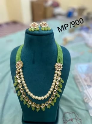 Kundan beads long necklace