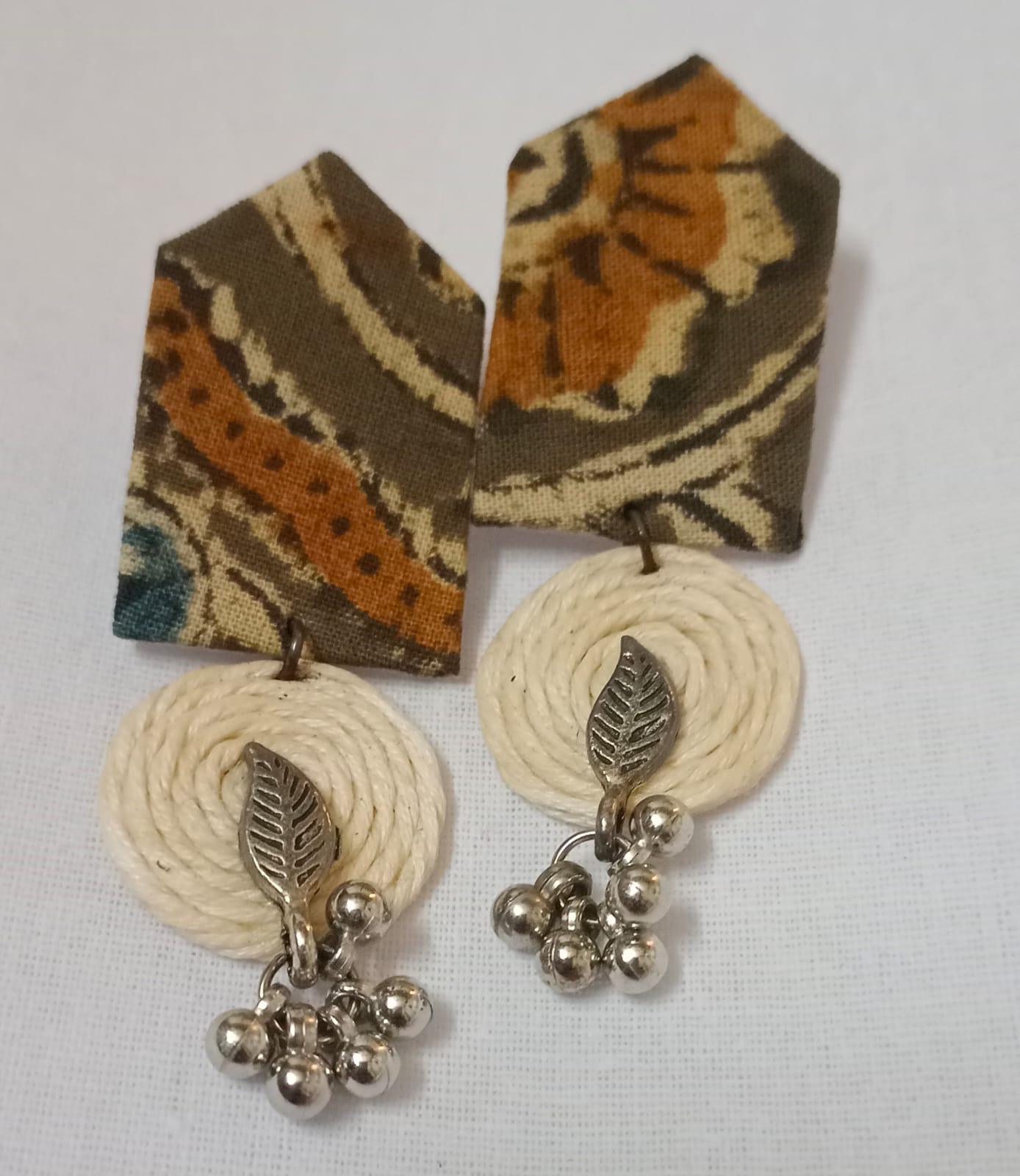 Bohemian Fabric Earrings with Geometric Floral Design