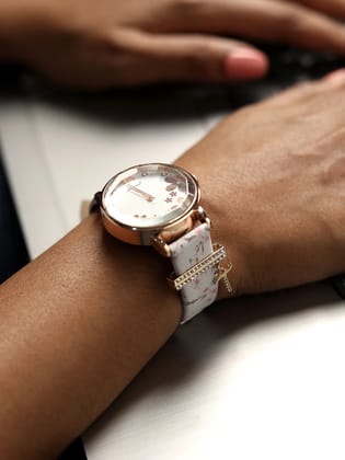 Round Analog Watch With T Liberty Initial Watch Charm - White-Watches