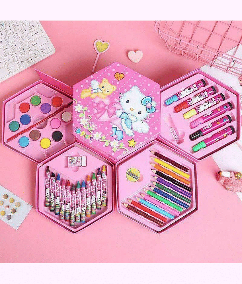 46 Pieces Art Set Color Kit with Color Pencil, Crayons, Water Color, Sketch Pens (Color and Design May Change)