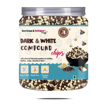 Brew Lab Dark & White Chocolate Chips & Milk Chocolate Chips | for Cake toppings Cooking & Baking Chips for Cakes, Cookies, Brownies, Muffins, Pancakes | Decoration & Baking | 500 gm x 2
