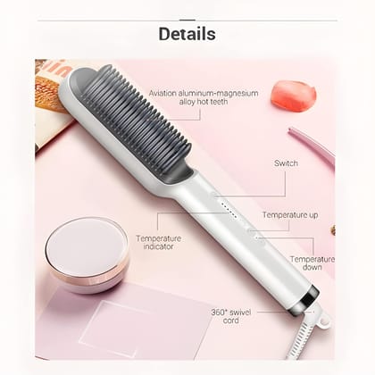 Hair Straightener Comb Brush with 5 Temperature Control | Electric Straightening & Smoothing Comb | Hair Styling Brush for Men, Women & Girls (Multicoloured)